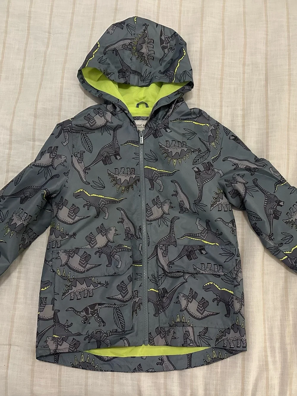 Dinosaur Hooded Rain Jacket with Lime Lining